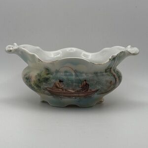 Royal Bayreuth porcelain trinket dish with hand-painted fisherman scene